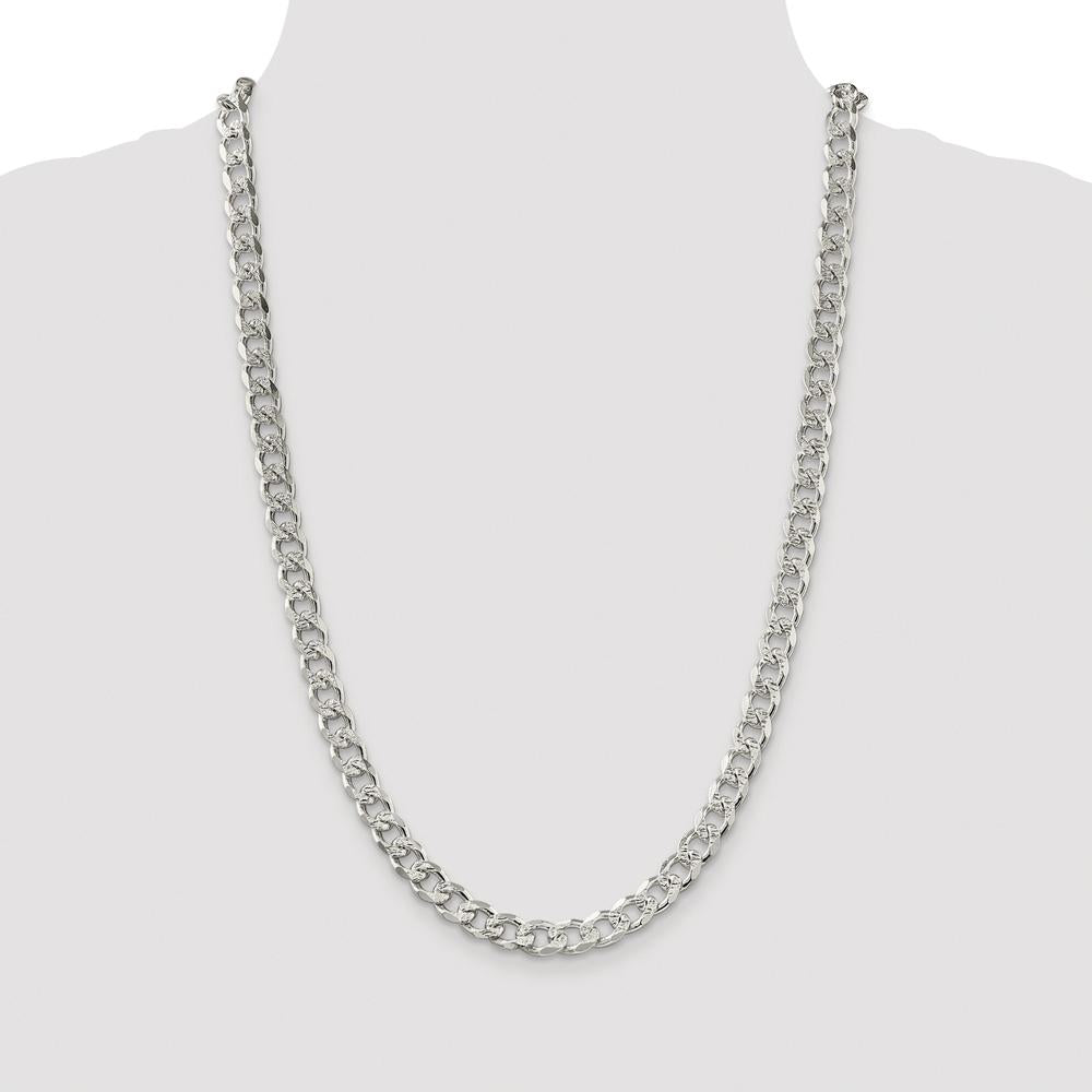 Sterling Silver Rhodium-Plated 26" Pave Curb Chain - 8.3mm Width by Lumare Gioia