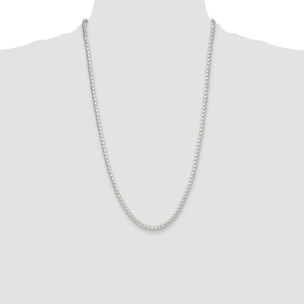 Sterling Silver Rhodium-Plated 26" Polished 4mm Box Chain with Lobster Clasp by Lumare Gioia