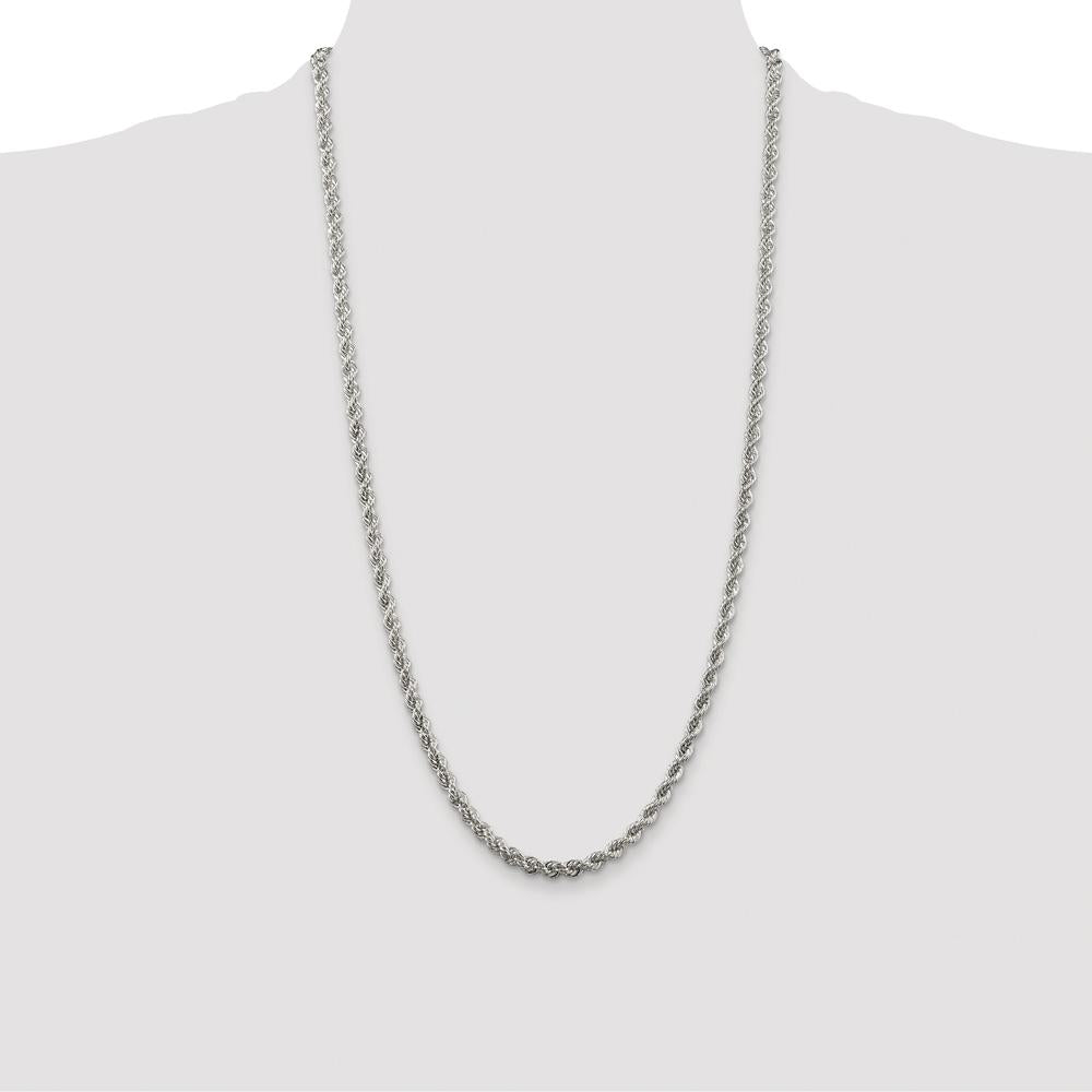 Sterling Silver Rhodium-Plated 28" 4.3mm Solid Rope Chain Necklace by Lumare Gioia