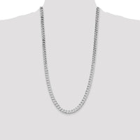 Sterling Silver Rhodium-Plated 28" 7.5mm Flat Curb Chain with Lobster Clasp by Lumare Gioia