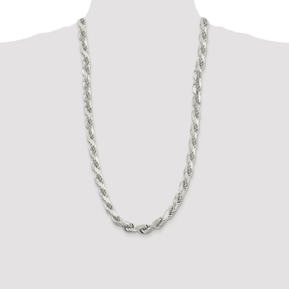 Sterling Silver Rhodium-Plated 28" Diamond-Cut Rope Chain - 9mm Width by Lumare Gioia
