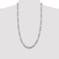 Sterling Silver Rhodium-Plated 28" Flat Figaro Chain with Pave Detailing - 8mm Width by Lumare Gioia