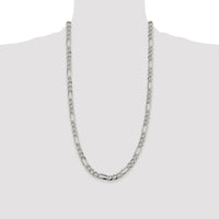 Sterling Silver Rhodium-Plated 28" Pave Flat Figaro Chain - 7.25mm Width by Lumare Gioia
