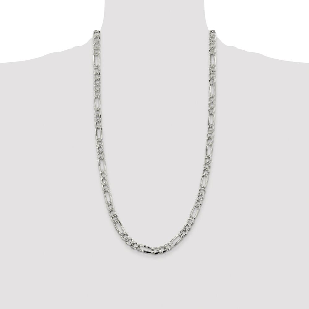 Sterling Silver Rhodium-Plated 28" Pave Flat Figaro Chain - 7.25mm Width by Lumare Gioia