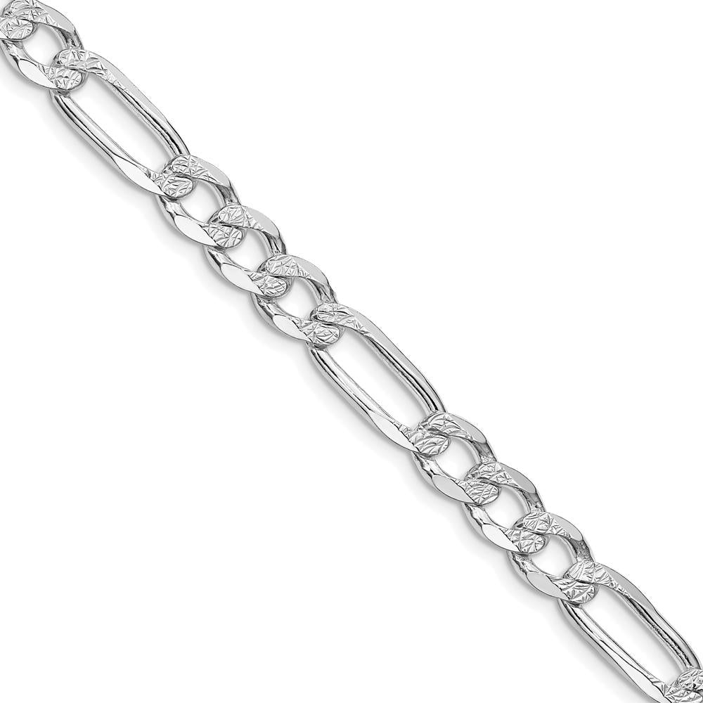 Sterling Silver Rhodium-Plated 28" Pavé Flat Figaro Chain 7mm Width by Lumare Gioia