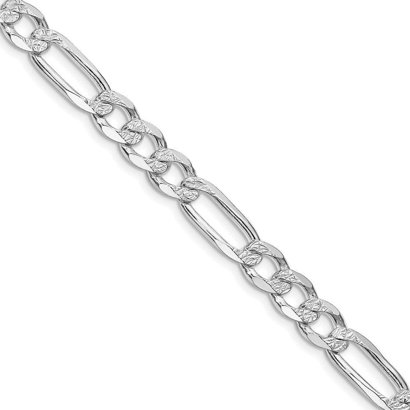 Sterling Silver Rhodium-Plated 28" Pavé Flat Figaro Chain 7mm Width by Lumare Gioia