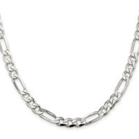 Sterling Silver Rhodium-Plated 28" Pavé Flat Figaro Chain 7mm Width by Lumare Gioia