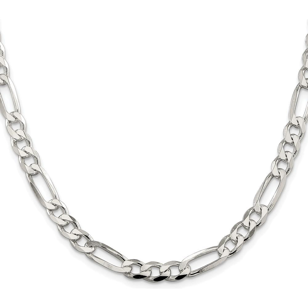 Sterling Silver Rhodium-Plated 28" Pavé Flat Figaro Chain 7mm Width by Lumare Gioia
