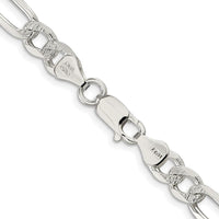 Sterling Silver Rhodium-Plated 28" Pavé Flat Figaro Chain 7mm Width by Lumare Gioia