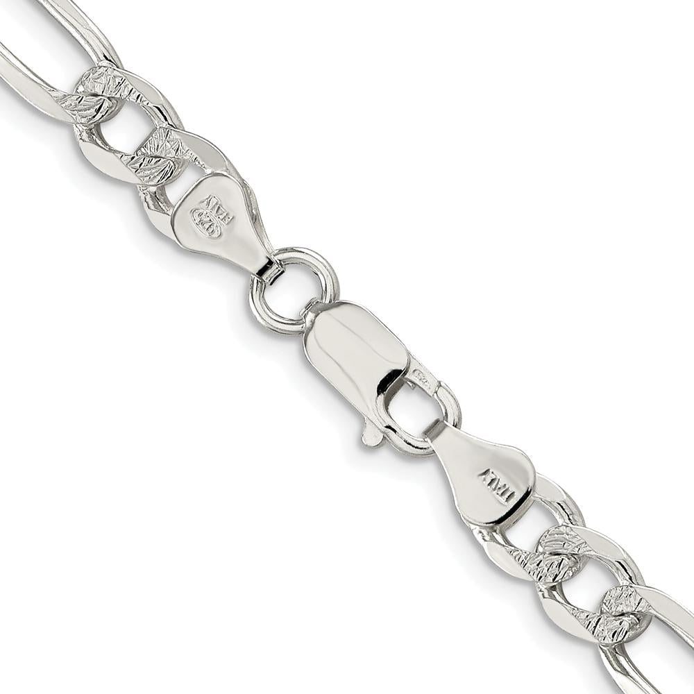 Sterling Silver Rhodium-Plated 28" Pavé Flat Figaro Chain 7mm Width by Lumare Gioia