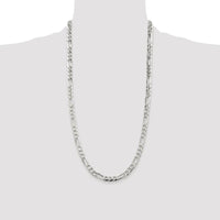 Sterling Silver Rhodium-Plated 28" Pavé Flat Figaro Chain 7mm Width by Lumare Gioia