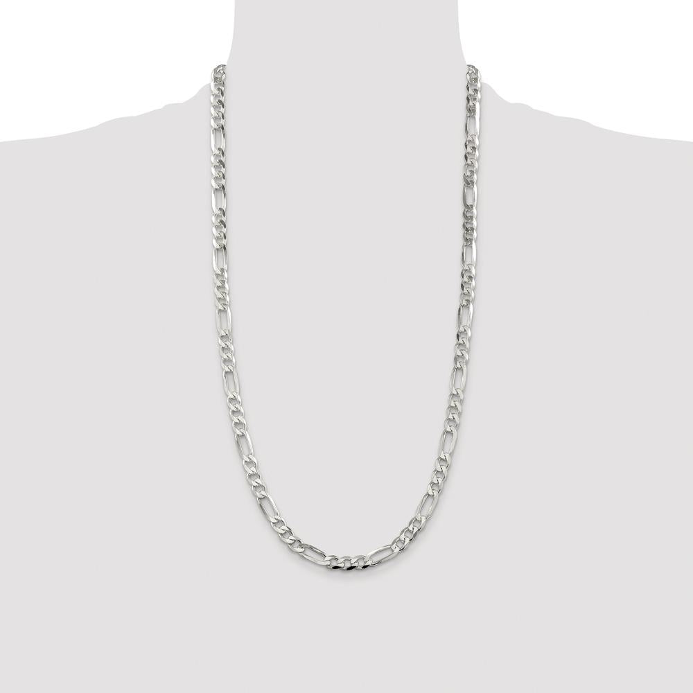 Sterling Silver Rhodium-Plated 28" Pavé Flat Figaro Chain 7mm Width by Lumare Gioia