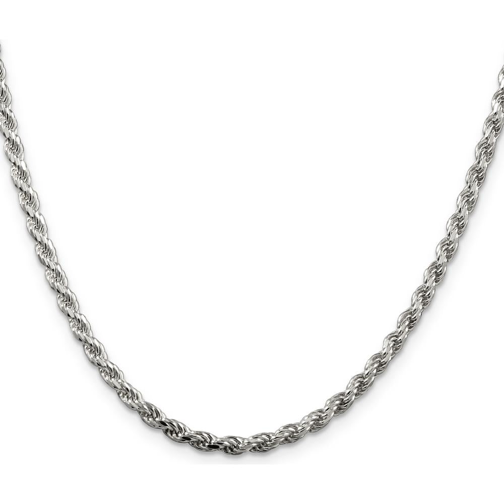 Sterling Silver Rhodium-Plated 3.2mm Diamond-Cut Rope Chain Necklace - 28 Inches by Lumare Gioia