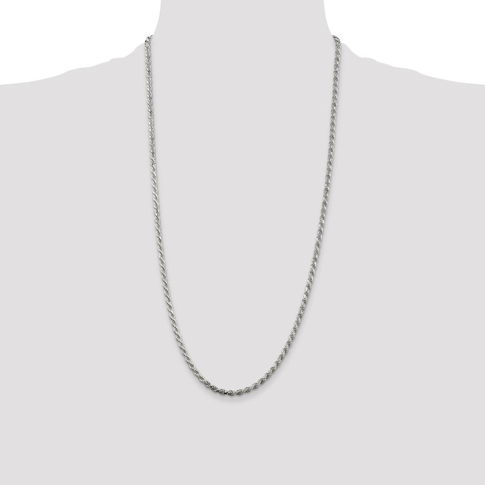 Sterling Silver Rhodium-Plated 3.2mm Diamond-Cut Rope Chain Necklace - 28 Inches by Lumare Gioia