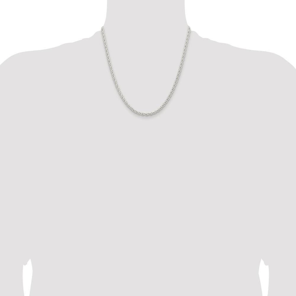 Sterling Silver Rhodium-Plated 3.7mm Round Spiga Chain Necklace - 20 Inches by Lumare Gioia