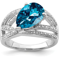 Sterling Silver Rhodium Plated 3 Carat London Blue Topaz and Diamond Ring with Prong Set Round Diamonds by Lumare Gioia