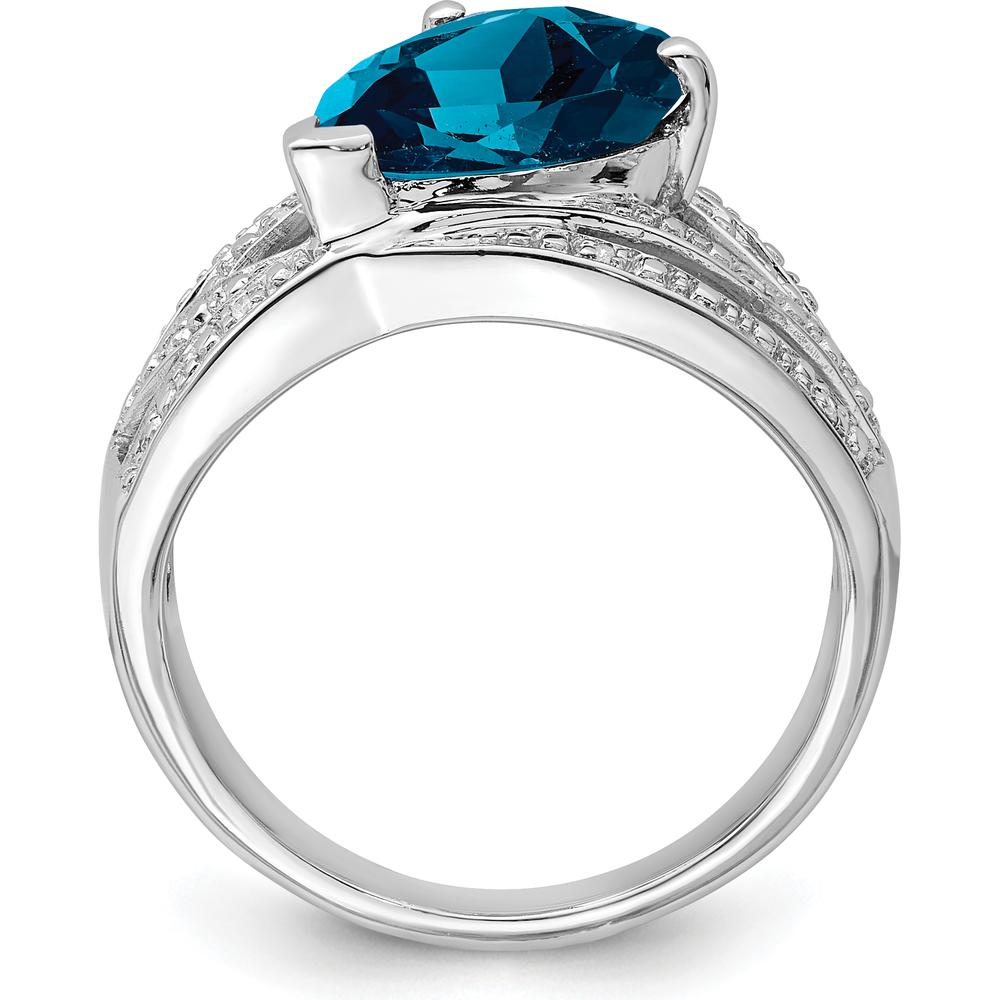 Sterling Silver Rhodium Plated 3 Carat London Blue Topaz and Diamond Ring with Prong Set Round Diamonds by Lumare Gioia
