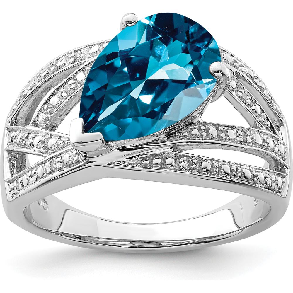 Sterling Silver Rhodium Plated 3-Carat London Blue Topaz & Round Diamond Ring by Lumare Gioia