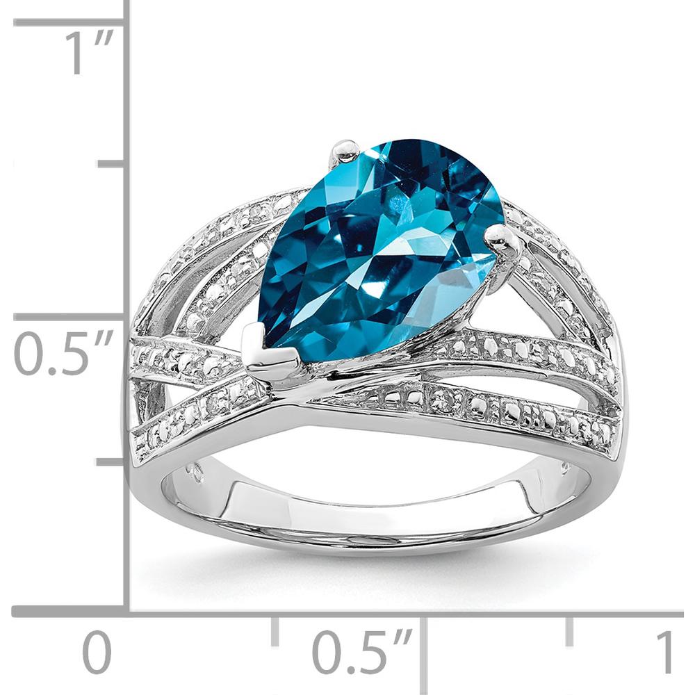 Sterling Silver Rhodium Plated 3-Carat London Blue Topaz & Round Diamond Ring by Lumare Gioia