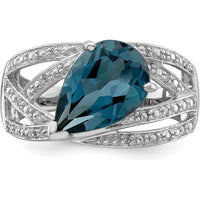 Sterling Silver Rhodium Plated 3-Carat London Blue Topaz Ring with Diamond Accent - 0.036 Carat Total Diamond Weight by Lumare Gioia