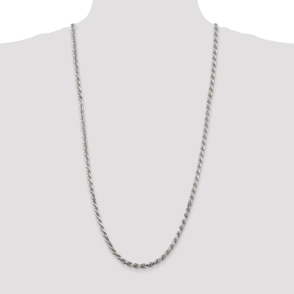 Sterling Silver Rhodium-Plated 30" 4.75mm Diamond-Cut Rope Chain with Lobster Clasp by Lumare Gioia