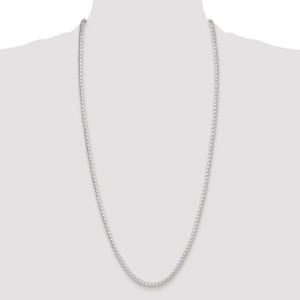 Sterling Silver Rhodium-Plated 30" 4mm Polished Box Chain with Lobster Clasp by Lumare Gioia