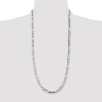 Sterling Silver Rhodium-Plated 30" 6.75mm Pavé Flat Figaro Chain with Lobster Clasp by Lumare Gioia