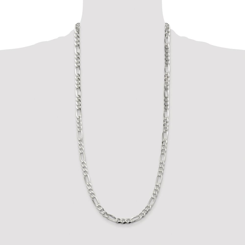 Sterling Silver Rhodium-Plated 30" 6.75mm Pavé Flat Figaro Chain with Lobster Clasp by Lumare Gioia