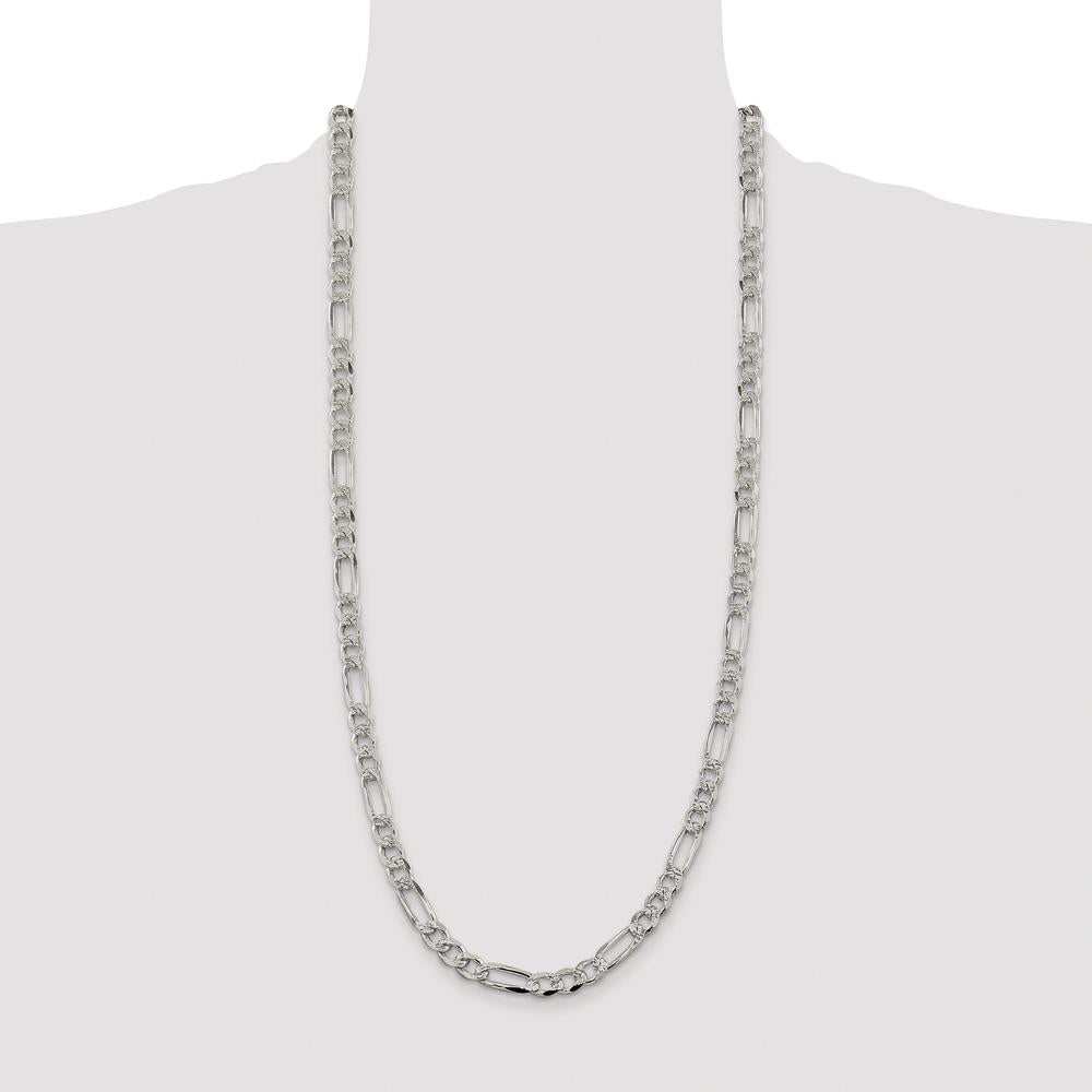 Sterling Silver Rhodium-Plated 30" 7.25mm Pavé Flat Figaro Chain by Lumare Gioia