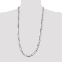 Sterling Silver Rhodium-Plated 30" 8.5mm Flat Curb Chain Necklace - Unisex, Polished Finish by Lumare Gioia