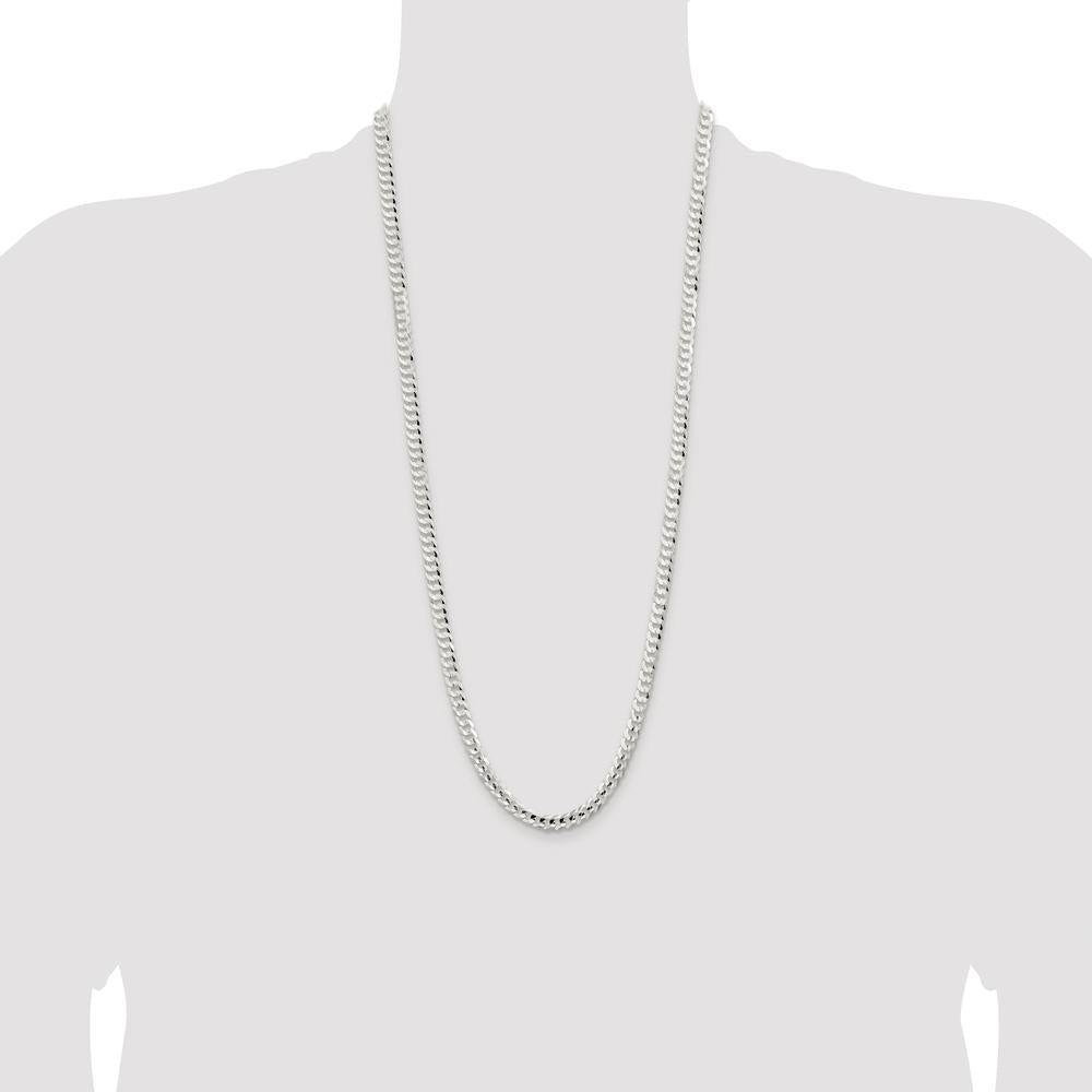 Sterling Silver Rhodium-Plated 30" Concave Beveled Curb Chain Necklace by Lumare Gioia