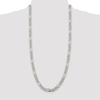 Sterling Silver Rhodium-Plated 30" Pavé Flat Figaro Chain - 8mm Width by Lumare Gioia