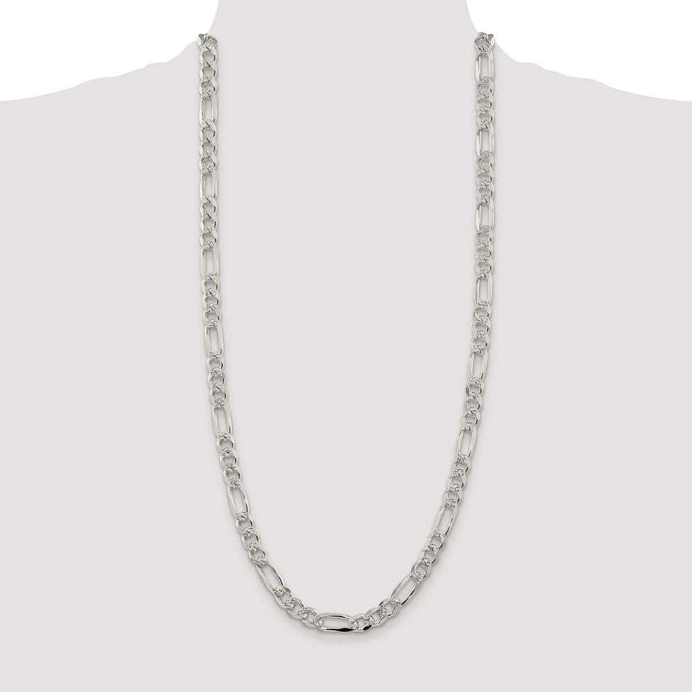 Sterling Silver Rhodium-Plated 30" Pavé Flat Figaro Chain - 8mm Width by Lumare Gioia