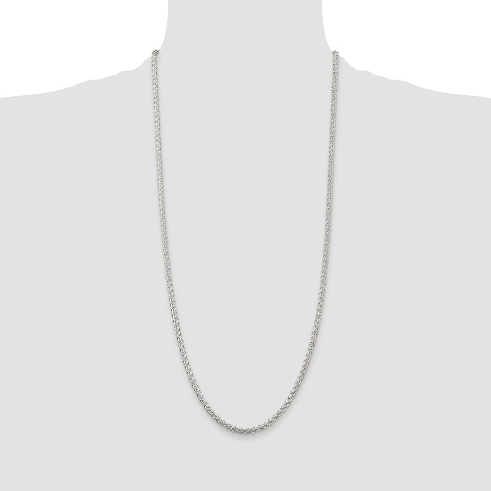 Sterling Silver Rhodium-Plated 3mm Round Spiga Chain Necklace - 30 Inches by Lumare Gioia
