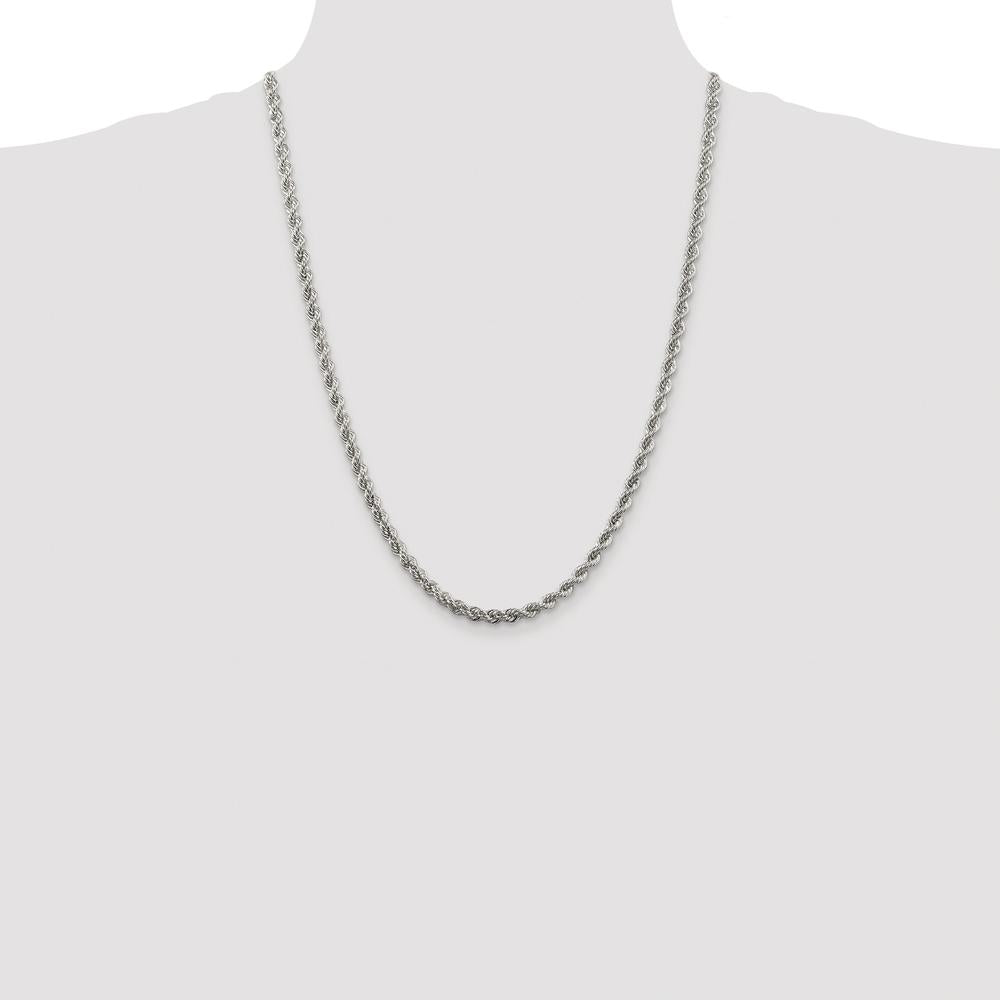 Sterling Silver Rhodium-Plated 4.3mm Solid Rope Chain Necklace - 24 Inches by Lumare Gioia