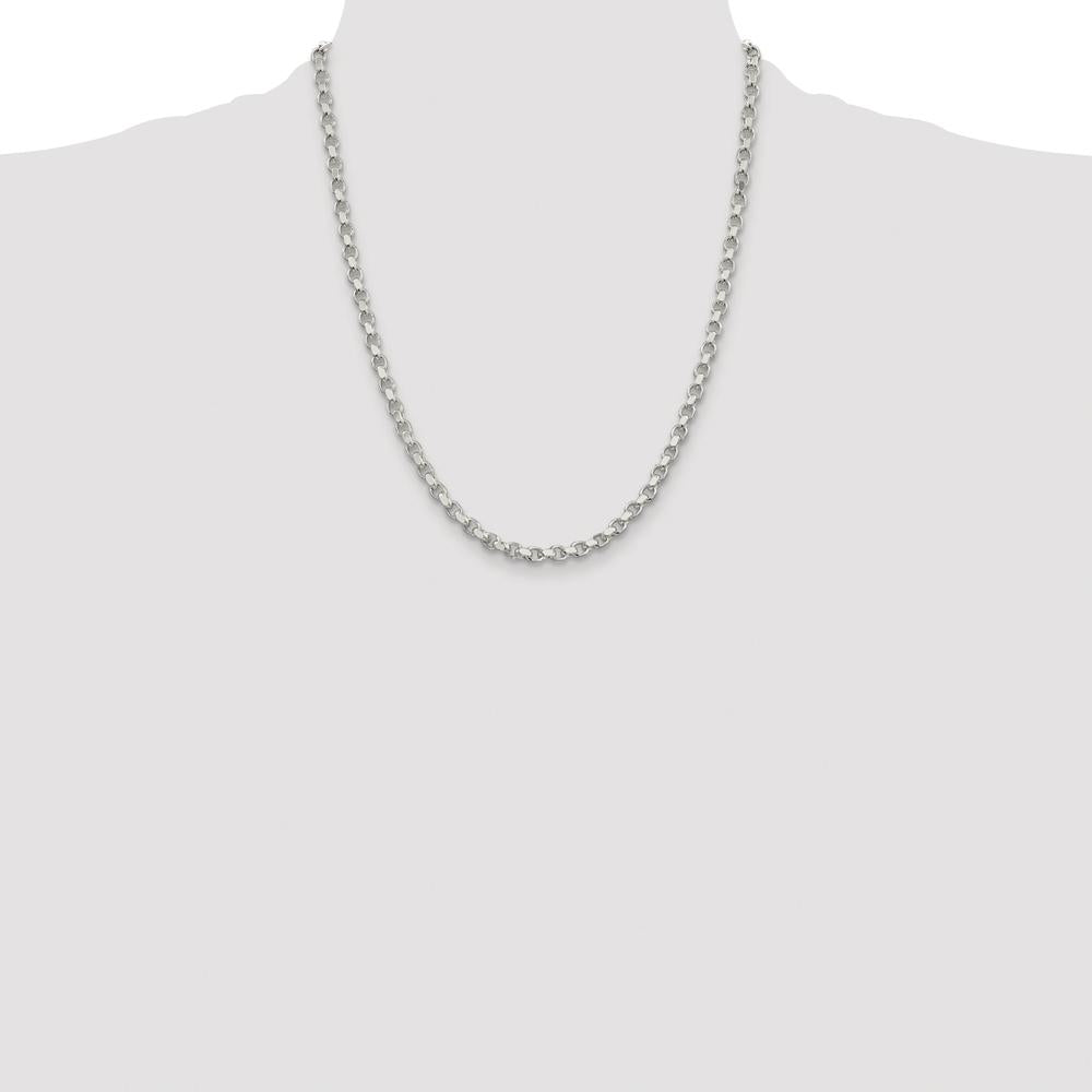 Sterling Silver Rhodium-Plated 4mm Diamond-Cut Rolo Chain Necklace - 22 inches by Lumare Gioia