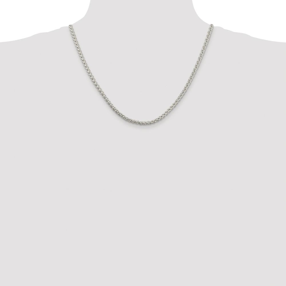 Sterling Silver Rhodium-Plated 4mm Round Spiga Chain Necklace - 20 Inches by Lumare Gioia