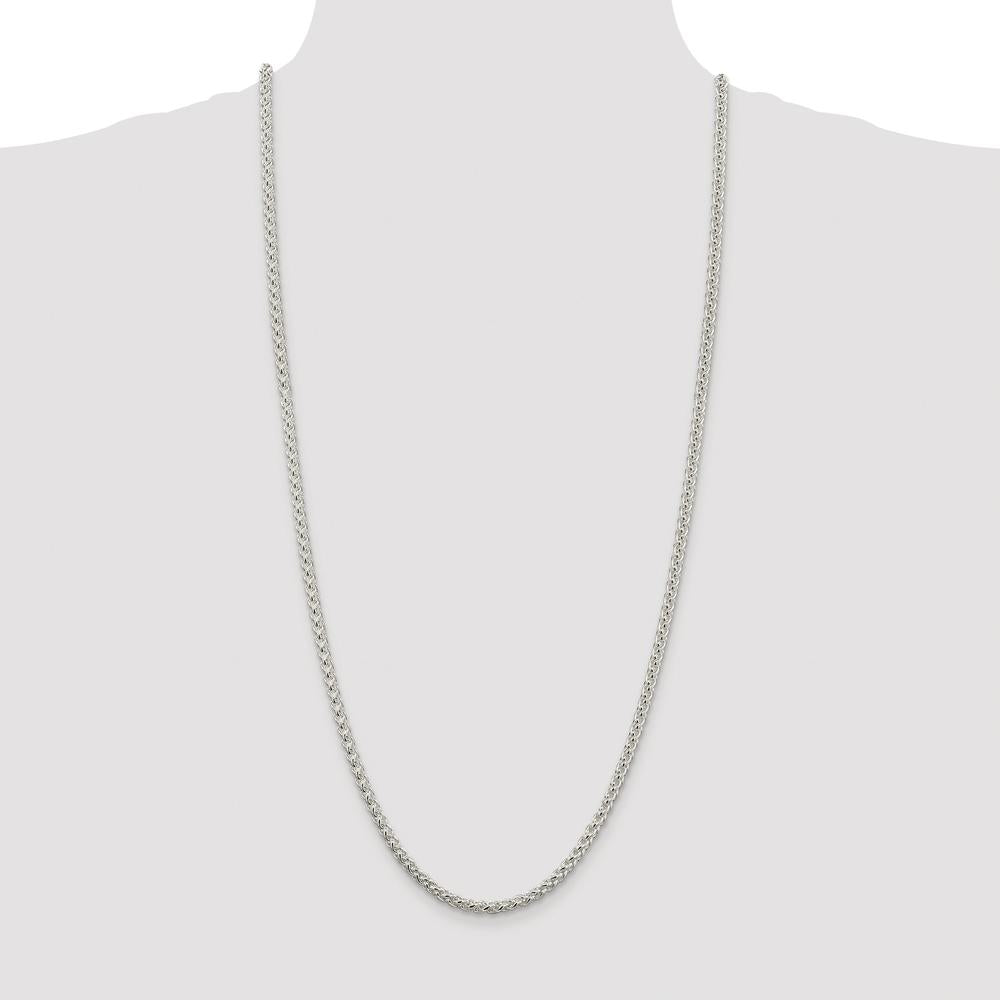 Sterling Silver Rhodium-Plated 4mm Spiga Chain Necklace - 30 Inches by Lumare Gioia