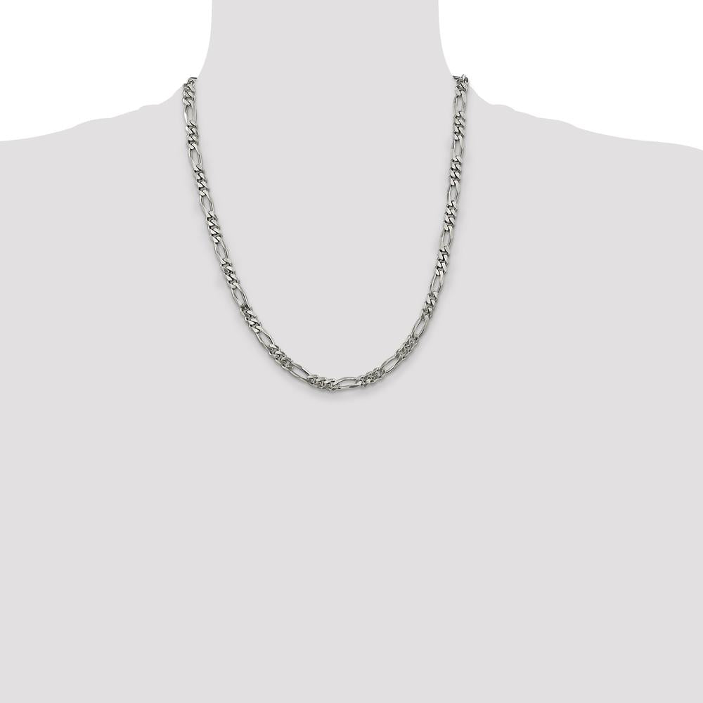 Sterling Silver Rhodium-Plated 5.25mm Figaro Chain - 22 Inches by Lumare Gioia