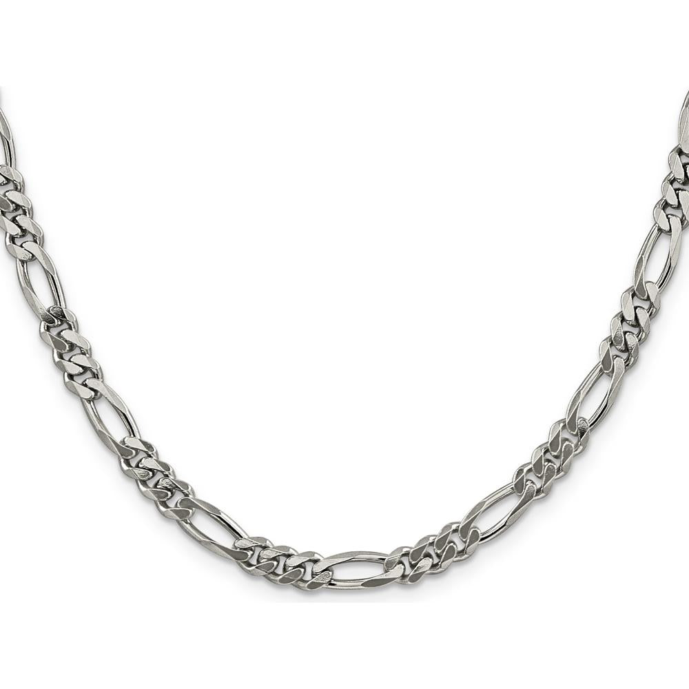 Sterling Silver Rhodium-Plated 5.25mm Figaro Chain Necklace - 26 Inches Length by Lumare Gioia
