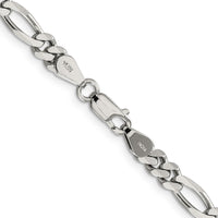 Sterling Silver Rhodium-Plated 5.25mm Figaro Chain Necklace - 26 Inches Length by Lumare Gioia