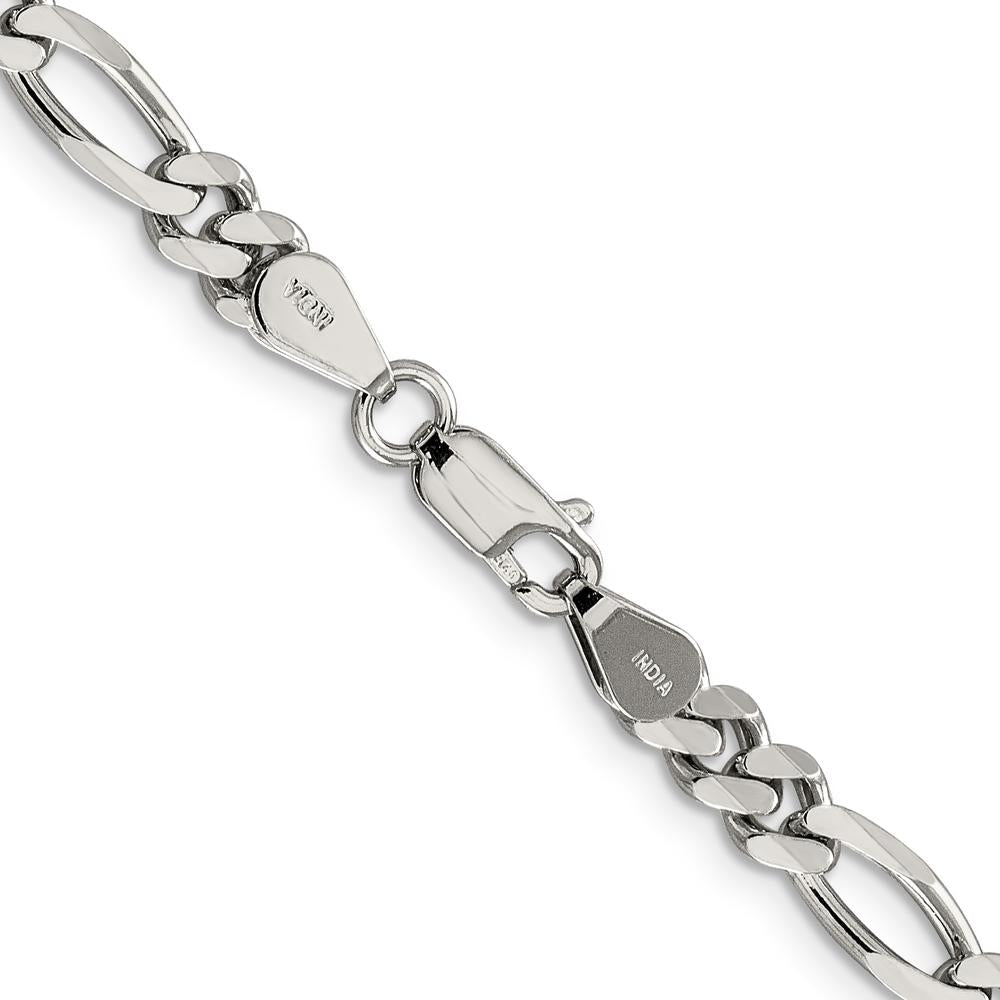 Sterling Silver Rhodium-Plated 5.25mm Figaro Chain Necklace - 26 Inches Length by Lumare Gioia