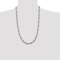 Sterling Silver Rhodium-Plated 5.25mm Figaro Chain Necklace - 26 Inches Length by Lumare Gioia