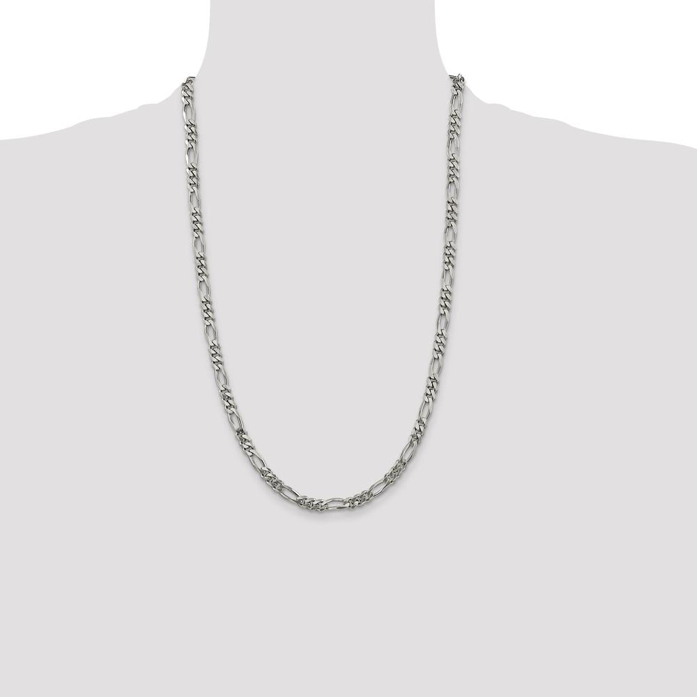 Sterling Silver Rhodium-Plated 5.25mm Figaro Chain Necklace - 26 Inches Length by Lumare Gioia