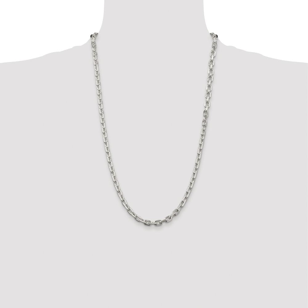 Sterling Silver Rhodium-Plated 5.4mm Beveled Oval Cable Chain - 26 Inches in Length by Lumare Gioia