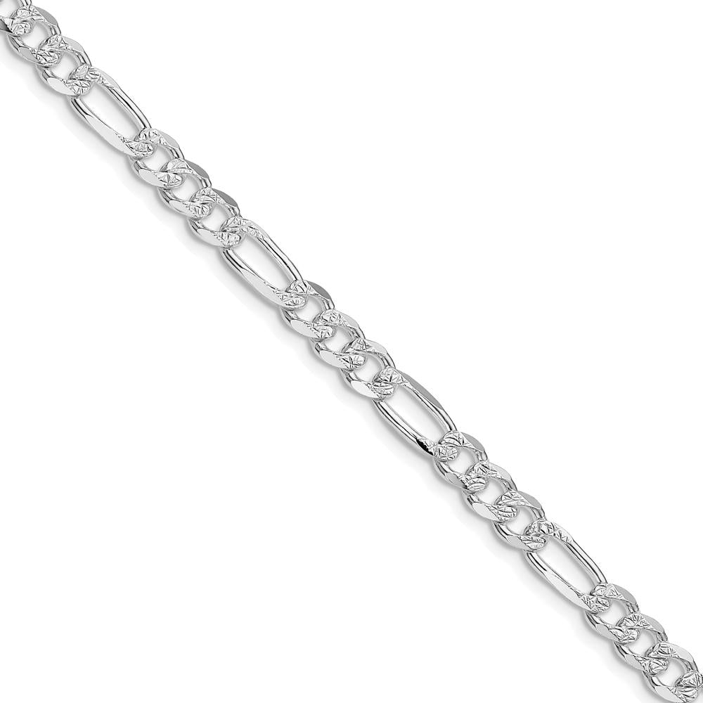 Sterling Silver Rhodium-Plated 5.5mm Pavé Flat Figaro Chain - 24 Inches by Lumare Gioia