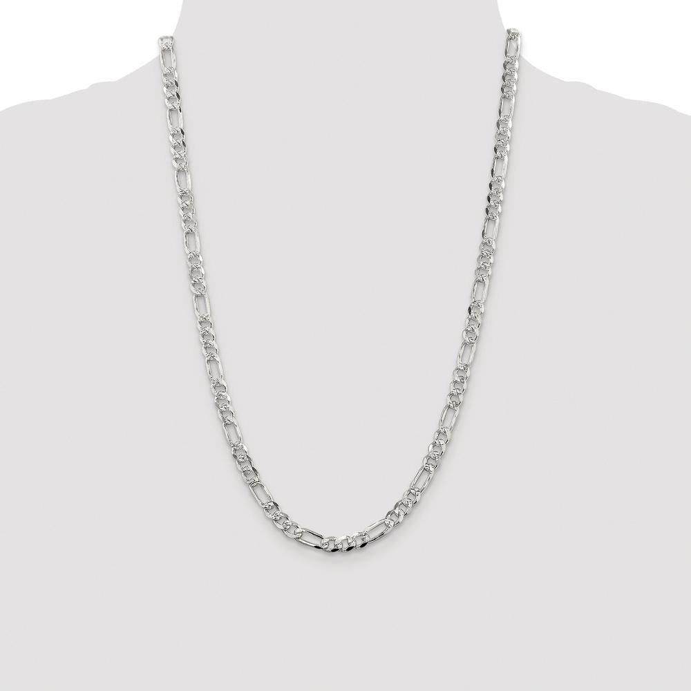 Sterling Silver Rhodium-Plated 5.5mm Pavé Flat Figaro Chain - 24 Inches by Lumare Gioia
