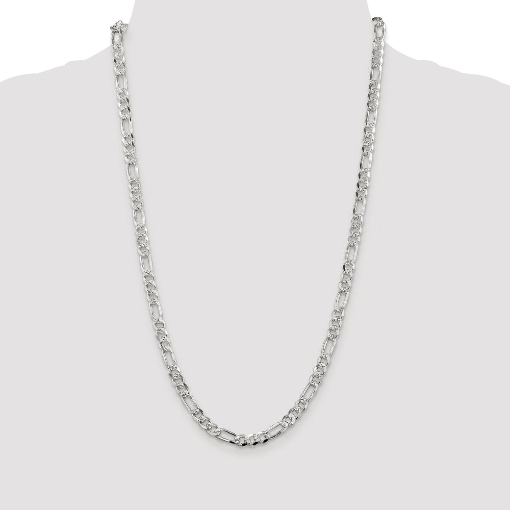 Sterling Silver Rhodium-Plated 5.5mm Pavé Flat Figaro Chain Necklace - 26 Inch by Lumare Gioia