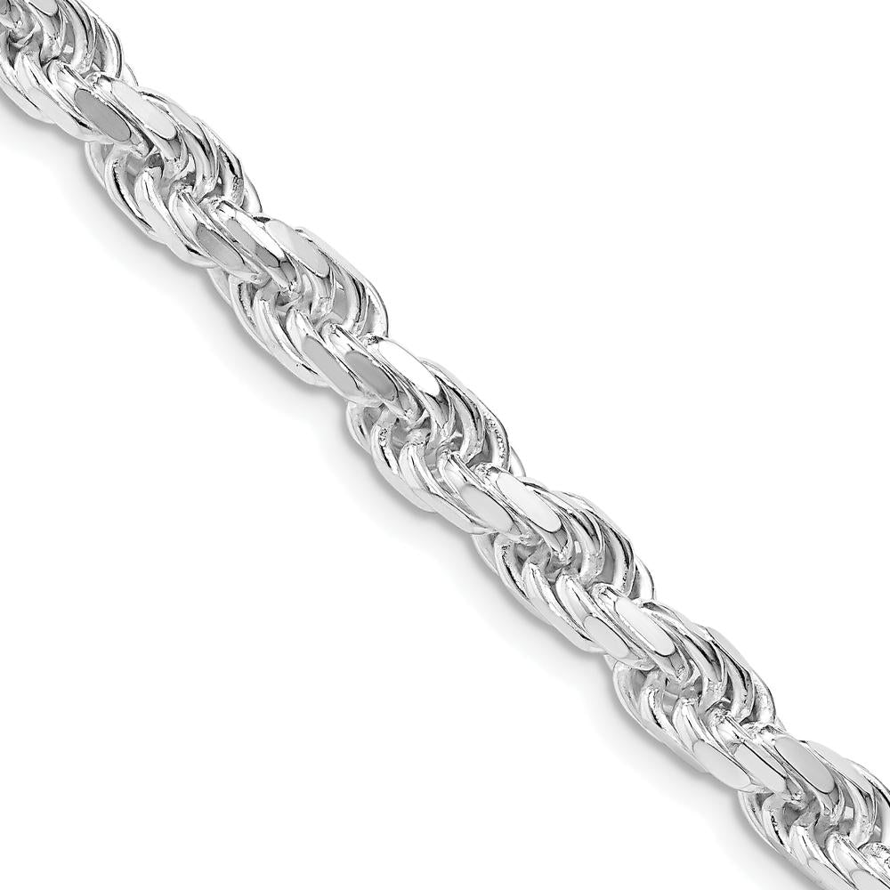 Sterling Silver Rhodium-Plated 5.75mm Diamond-Cut Rope Chain Necklace - 30 Inches by Lumare Gioia