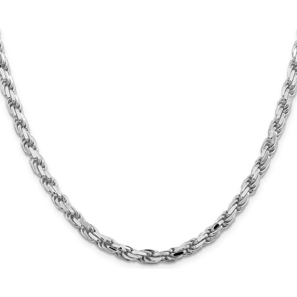 Sterling Silver Rhodium-Plated 5.75mm Diamond-Cut Rope Chain Necklace - 30 Inches by Lumare Gioia